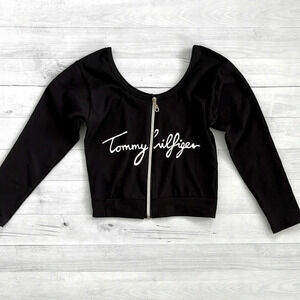 Vintage Tommy Hilfiger Black & White Zip Up Stretch Crop Top